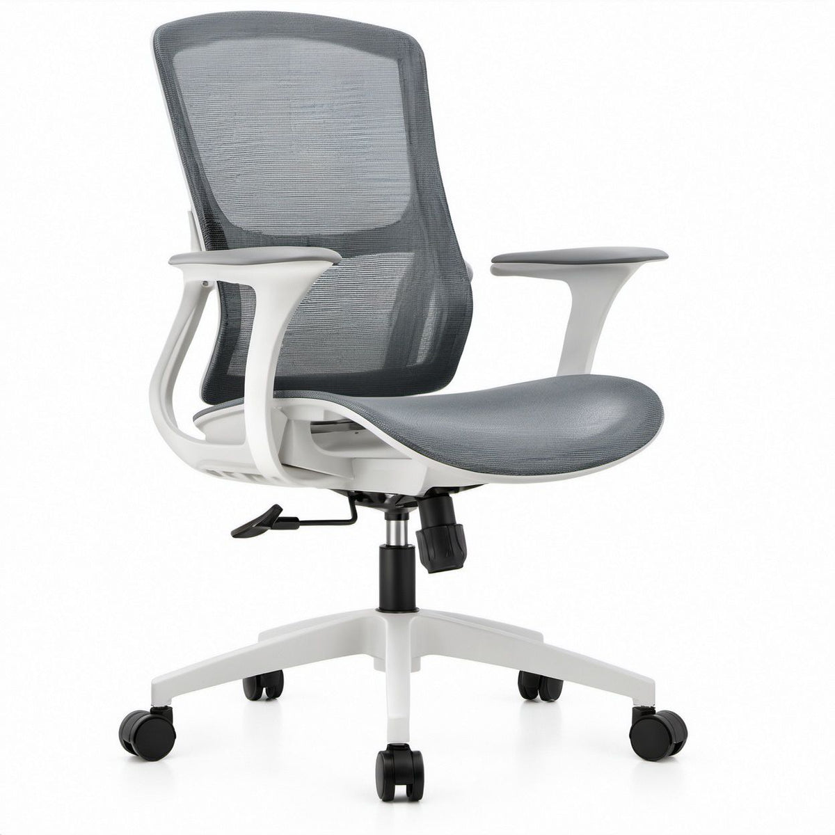 Ergonomiczne krzesło biurowe obrotowe z siatkowym oparciem Szare/Białe/Czarne 64 x 64 x 116–126 cm