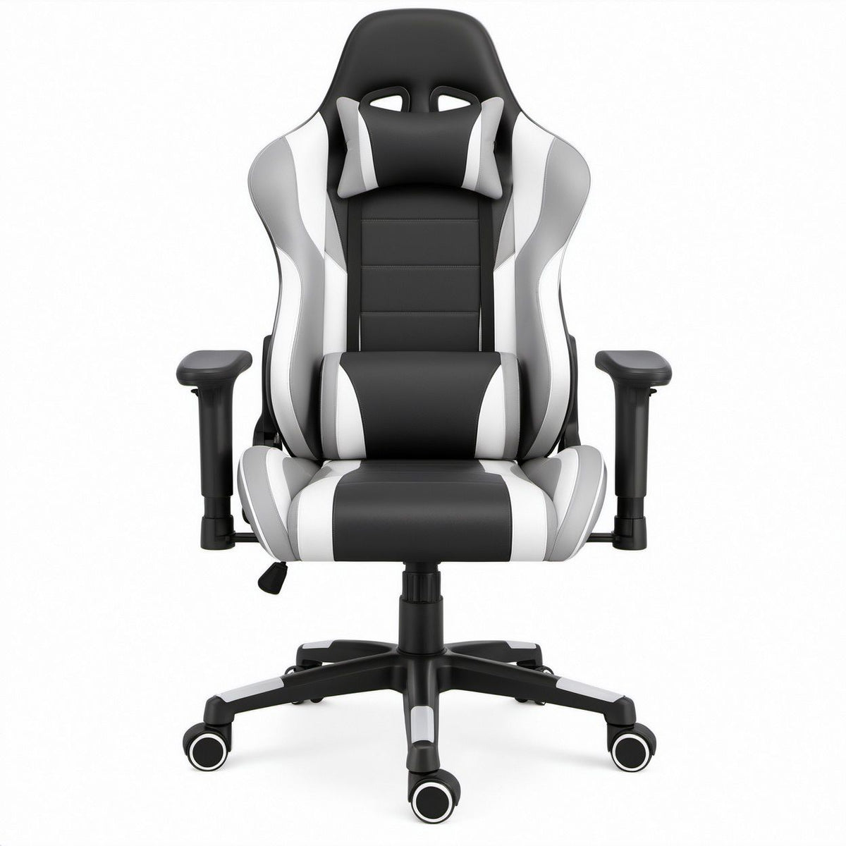 Ergonomiczny fotel gamingowy z ekoskóry PU czarno-biało-szary 65 x 65 x 125-135 cm