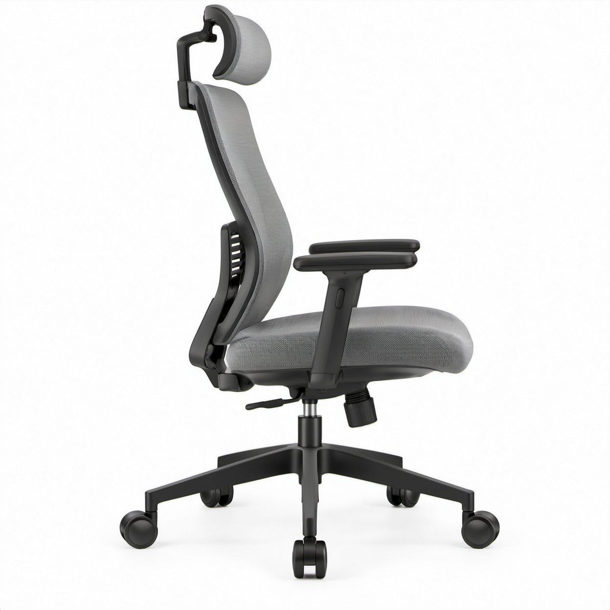 Ergonomiczny fotel obrotowy z regulowanym zagłówkiem, szary/czarny, 66 x 66 x 118–128 cm