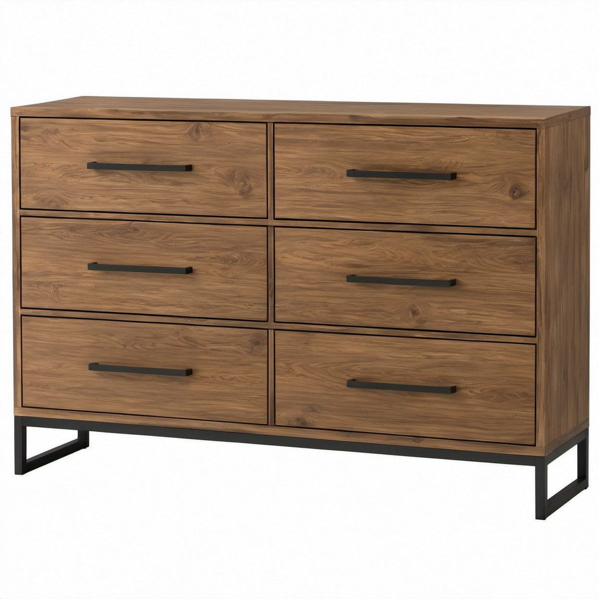 Komoda z 6 szufladami w kolorze orzechowym i czarnym, 150 × 45 × 90 cm