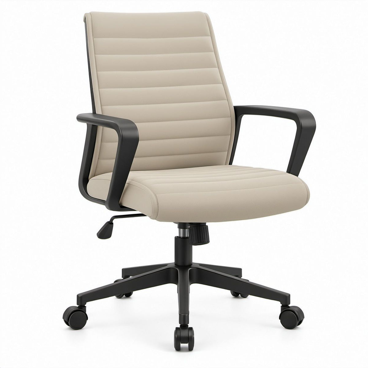 Beżowo-czarny fotel biurowy obrotowy z tapicerką PU 61 x 61 x 108–118 cm