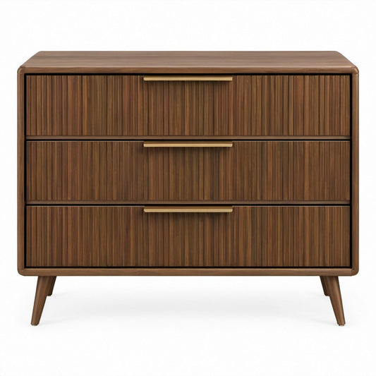Komoda z 3 szufladami, orzechowo-mosiężna, 100 × 45 × 90 cm