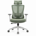 Ergonomiczny fotel obrotowy z regulowanym zagłówkiem i podłokietnikami, zielono-szaro-biały, 66 x 66 x 118–128 cm