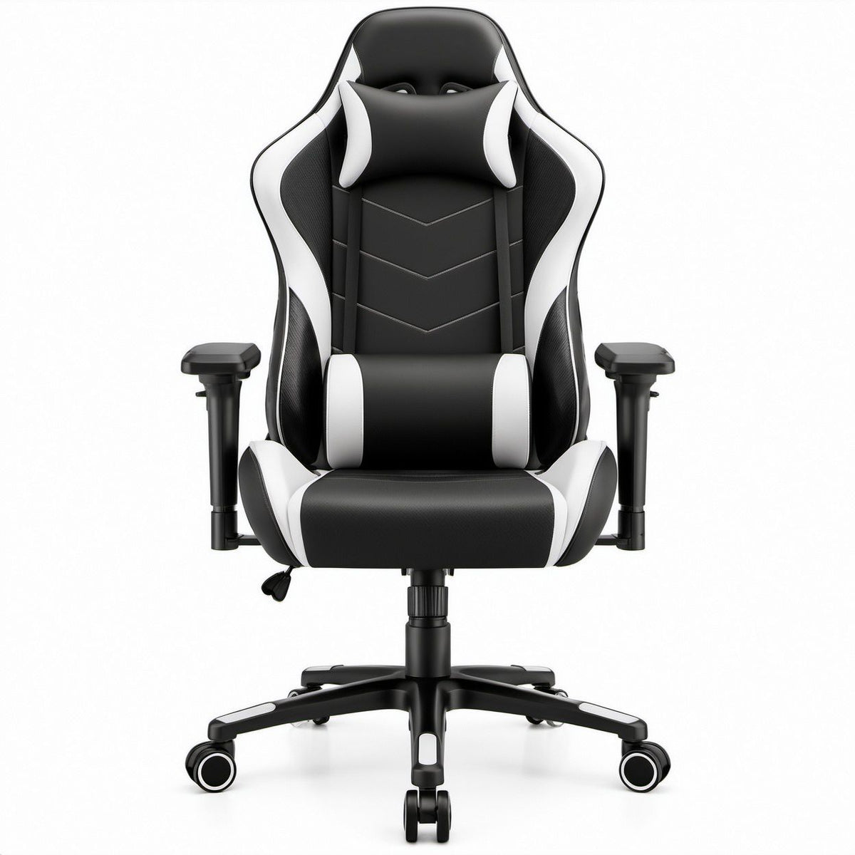 Fotel gamingowy obrotowy czarno-biały z ekoskóry PU, 66 x 66 x 125–135 cm