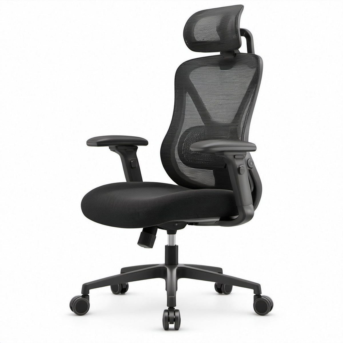 Ergonomiczne obrotowe krzesło biurowe czarne z siatkowym oparciem, 65 x 65 x 120–130 cm