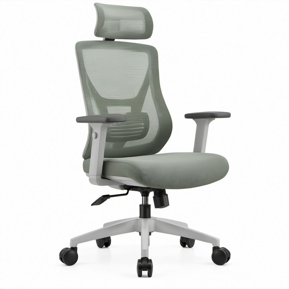Ergonomiczny fotel biurowy obrotowy z regulowanym zagłówkiem, zielonoszary/szary/czarny, 66 x 66 x 119-129 cm