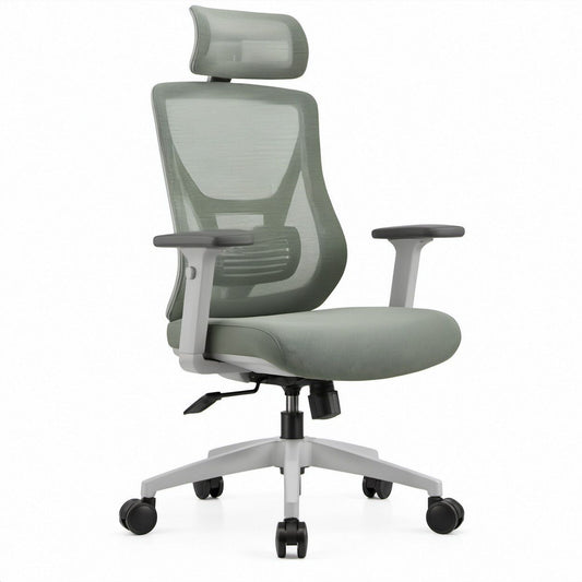 Ergonomiczny fotel biurowy obrotowy z regulowanym zagłówkiem, zielonoszary/szary/czarny, 66 x 66 x 119-129 cm